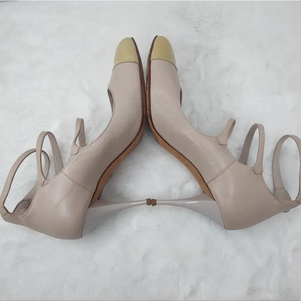 Vintage 90s Nude cap toe CHANEL Mary Jane Pumps sz 40.5/9 - Picture 7 of 10